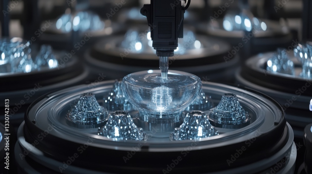 Poster automated robotic assembly line manufacturing precision-engineered machine parts