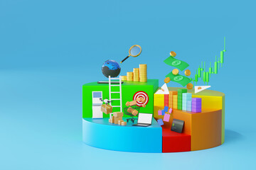 Pie chart, statistics data analysis financial presentation, market share, 3D rendering.