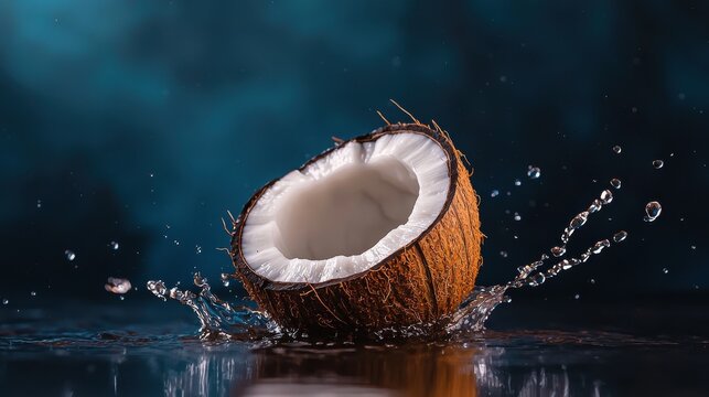 Fresh Coconut Splashing in Water Tropical Drink Summer Exotic Fruit