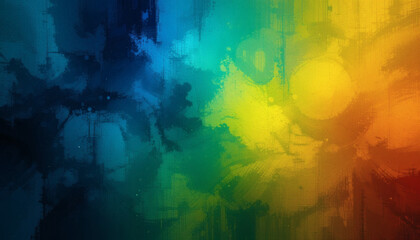 Naklejka premium Abstract background with vibrant yellow, blue, and green hues blending seamlessly over a grainy black noise texture for a dynamic visual effect