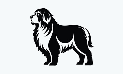 Newfoundland dog silhouette, Newfoundland Dog Vector Silhouette - Capturing the Majestic Presence and Endearing Nature of this Beloved Large Breed, Newfoundland Illustration. 