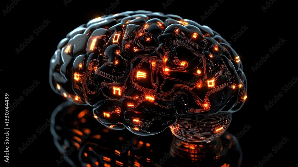 Aufkleber brain with neon lights representing artificial intelligence concepts