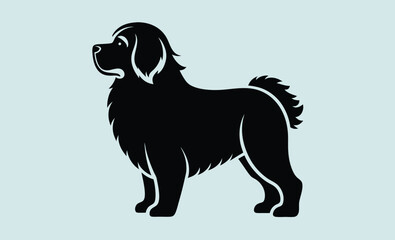 Newfoundland dog silhouette, Newfoundland Dog Vector Silhouette - Capturing the Majestic Presence and Endearing Nature of this Beloved Large Breed, Newfoundland Illustration. 