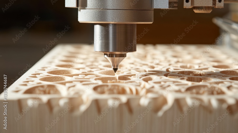 Aufkleber high-speed cnc router carving a detailed pattern into a block of wood