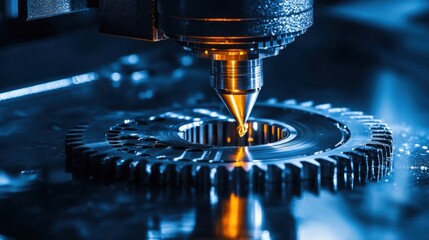 Industrial CNC machine cutting a custom gear component with precision