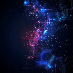 Obraz premium Glowing Digital Network with Interconnected Pink and Blue Circuit-Like Lines