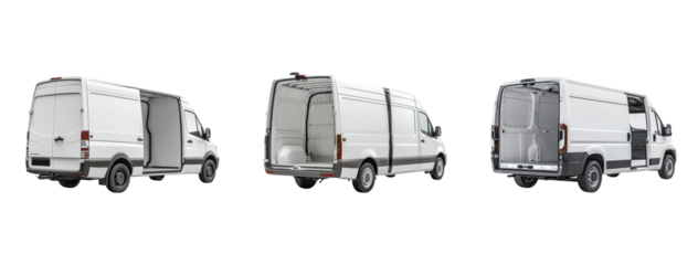 White Delivery Van with Open Door and Rear View for Commercial Use