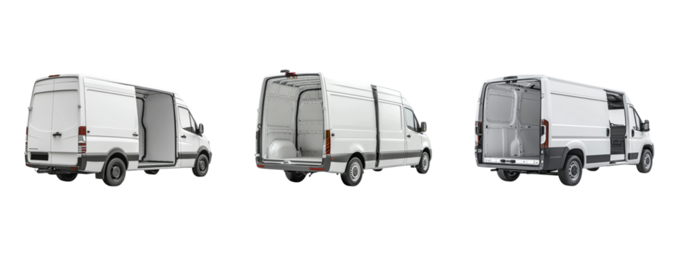 White Delivery Van with Open Door and Rear View for Commercial Use