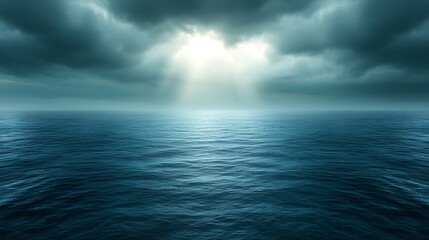 Obraz premium Serene Ocean Underneath Dramatic Storm Clouds