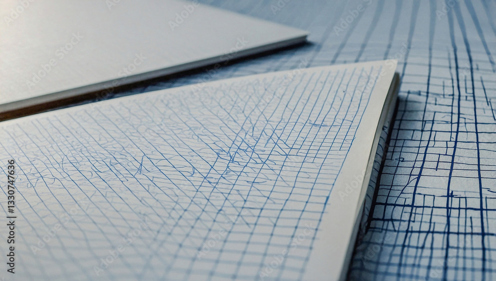 Poster vector illustration of a notebook with a blue grid pattern.