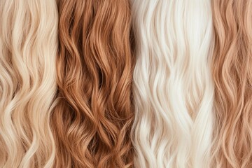 Naklejka premium Different shades of beautiful flowing hair including blonde, auburn, and platinum perfectly displayed to highlight the vibrant colors and textures