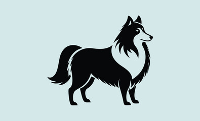 Shetland sheepdog silhouette, Shetland sheep Dog black silhouette vector, Simple silhouette Design vector icon with white background 