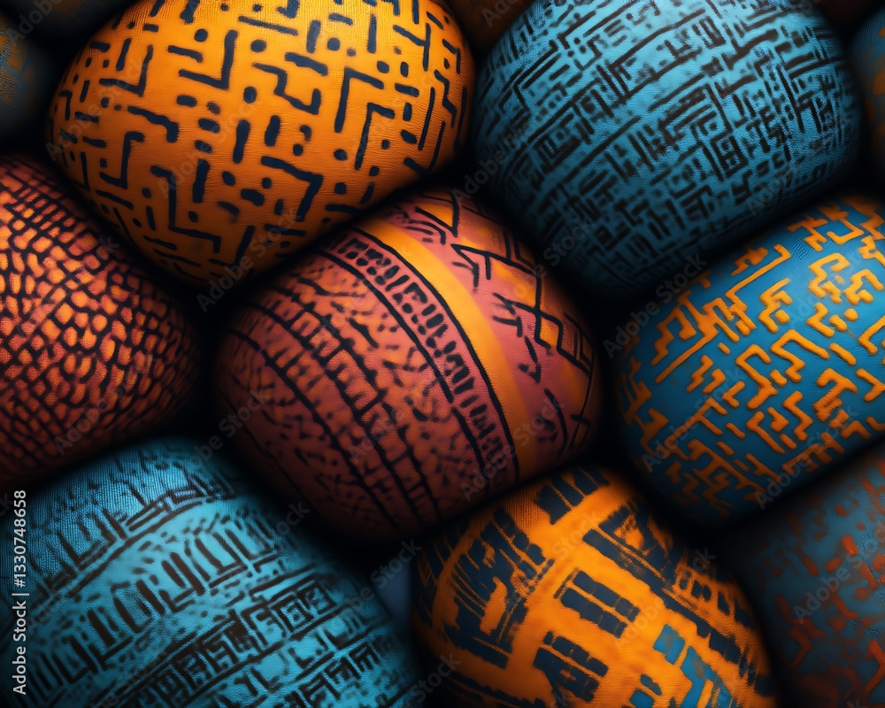 Poster colorful rounded objects with patterned textures arranged closely together
