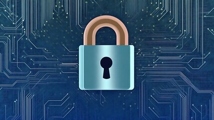 A closed padlock on a digital circuit board background
