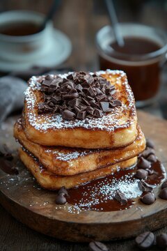 Decadent Chocolate French Toast with Melted Ganache & Shaved Chocolate &ndash; Hot & Fresh Breakfast Dessert, Perfect for Food Bloggers & Cafe Menus
