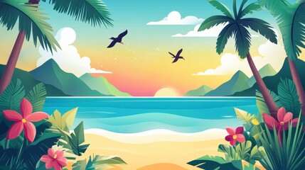 Fototapeta na wymiar Tropical Sunset Paradise Beach Idyllic Summer Vacation Landscape