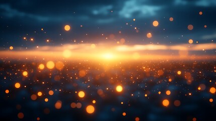 Fototapeta premium Golden Lights Sparkle Across a Dark Sky