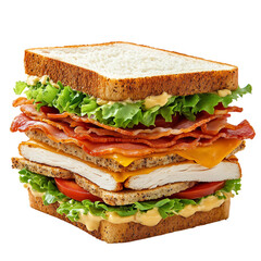 A Crunchy Club Sandwich with Turkey Bacon and Lettuce Isolated on Transparent Background