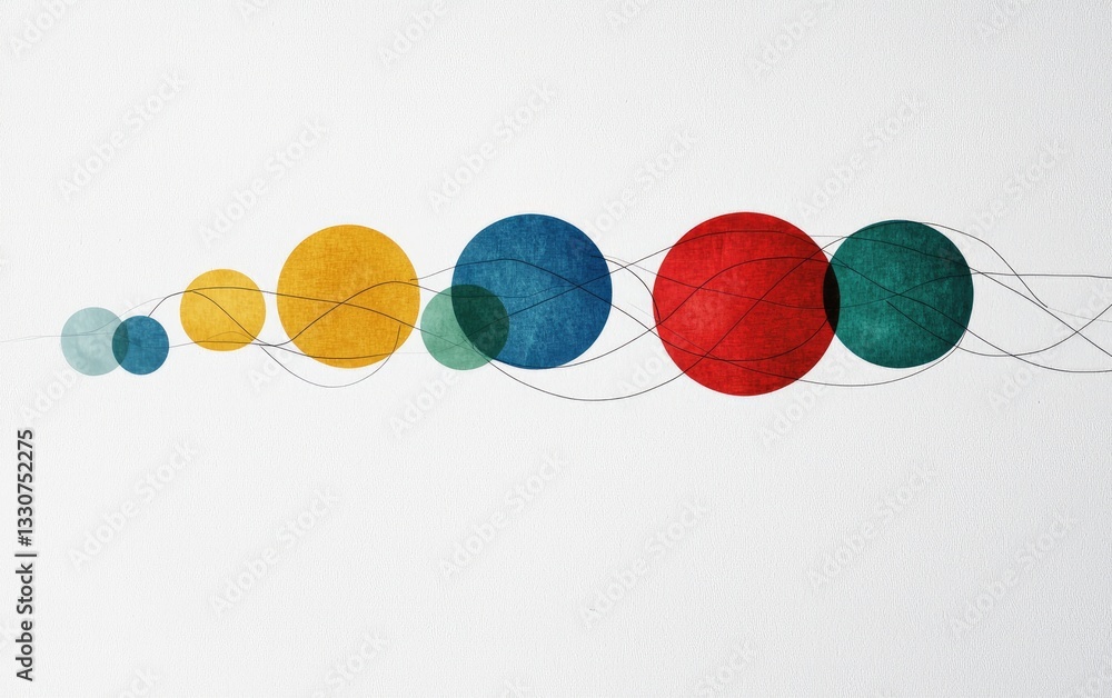 Poster interconnected circles with lines on textured white background