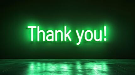 Green Neon Thank You Sign on Dark Background, Glowing Appreciation Message, Modern Typography for Social Media