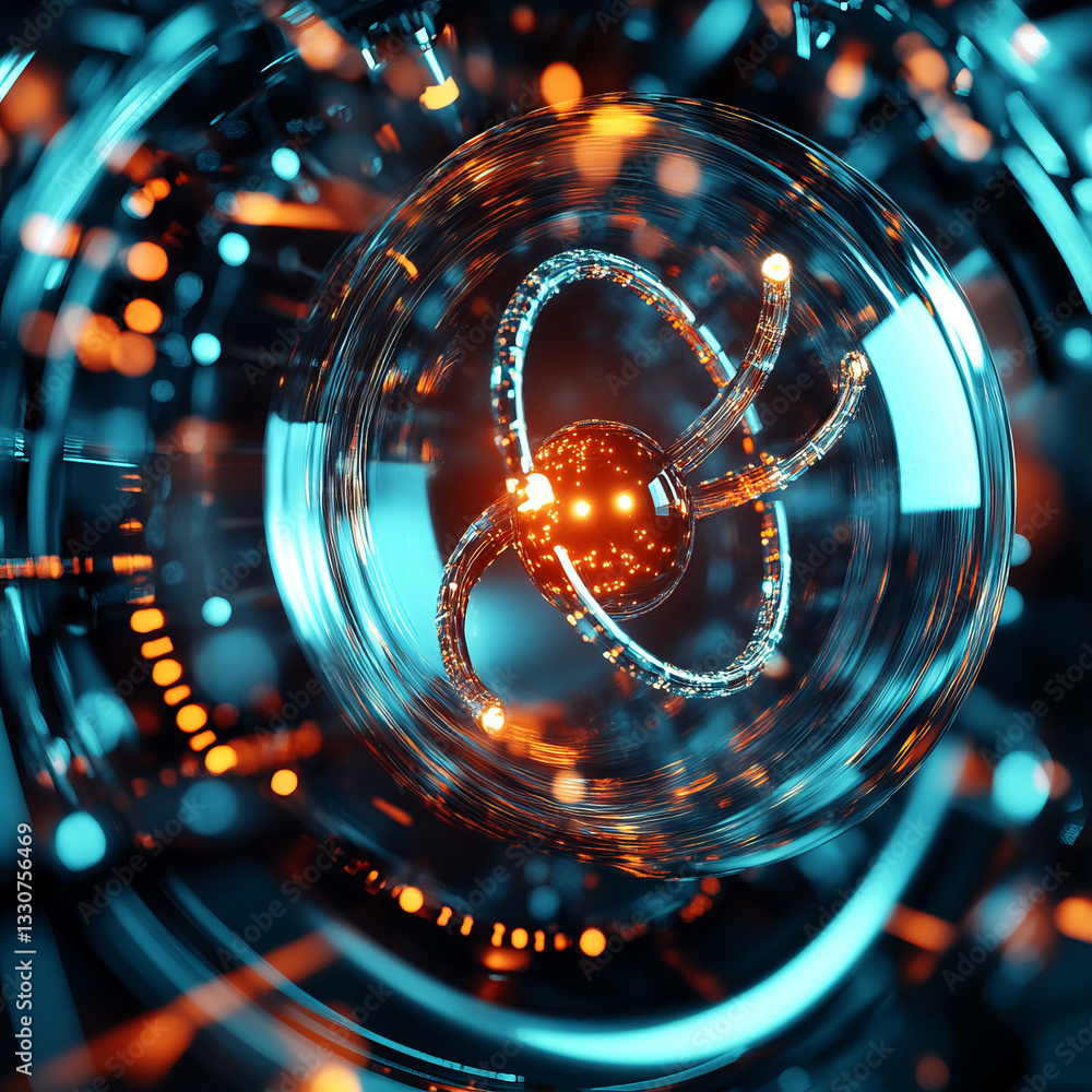 Aufkleber abstract digital atom with glowing core and intricate circuitry