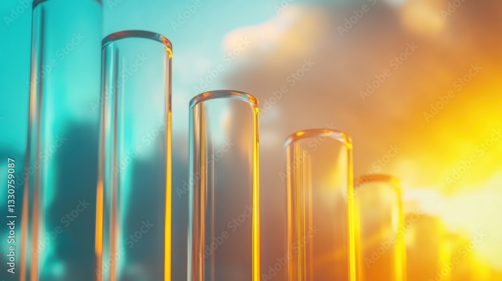 Aufkleber glass test tubes display a gradient of colors as sunlight shines through, creating a striking visual
