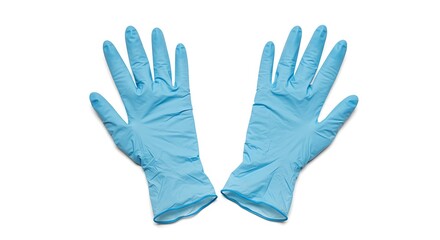 Obraz premium Pair of blue disposable medical gloves on white background