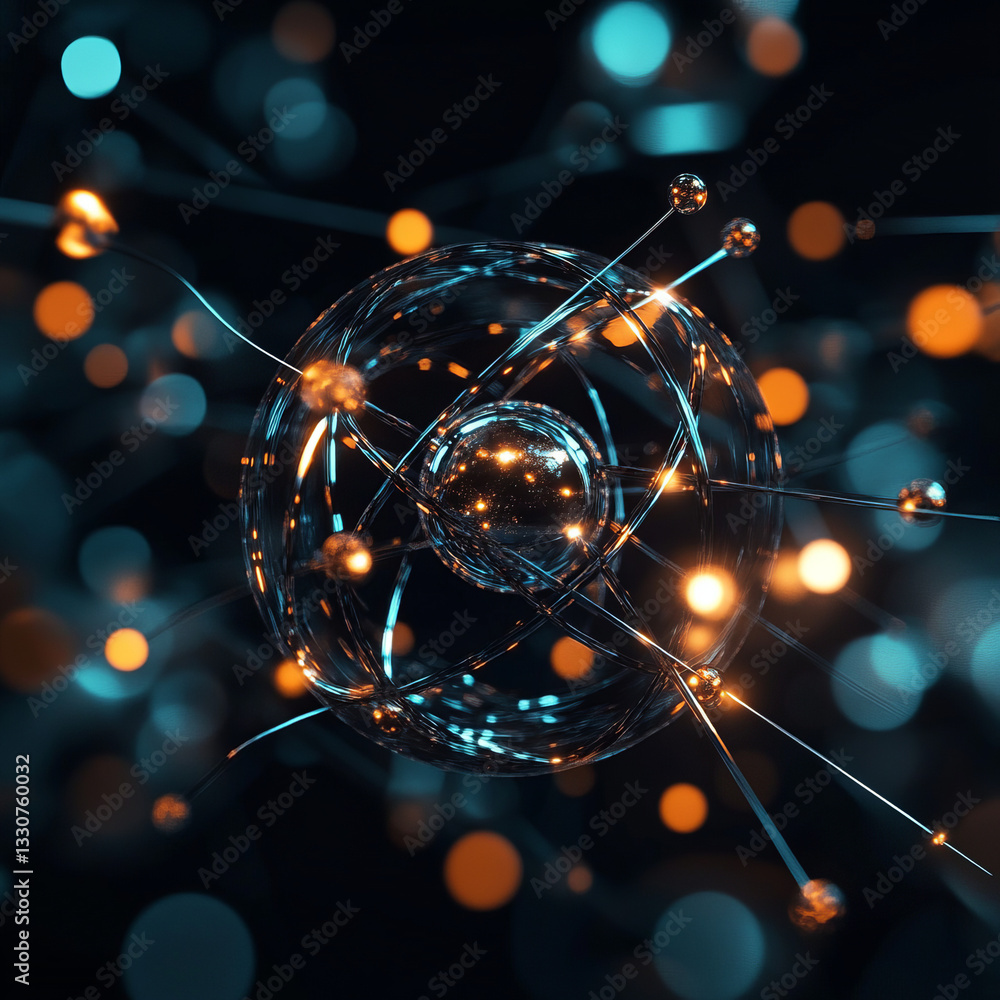 Poster abstract digital network with glowing nodes and connections