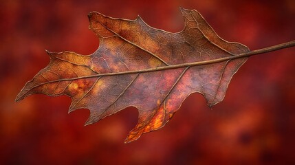 A single dried autumn leaf displays intricate veins