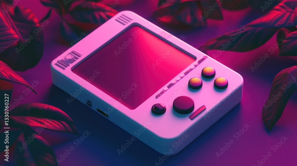 Poster a handheld video game console with a pixelated screen in paper art style. a paper art style 3d