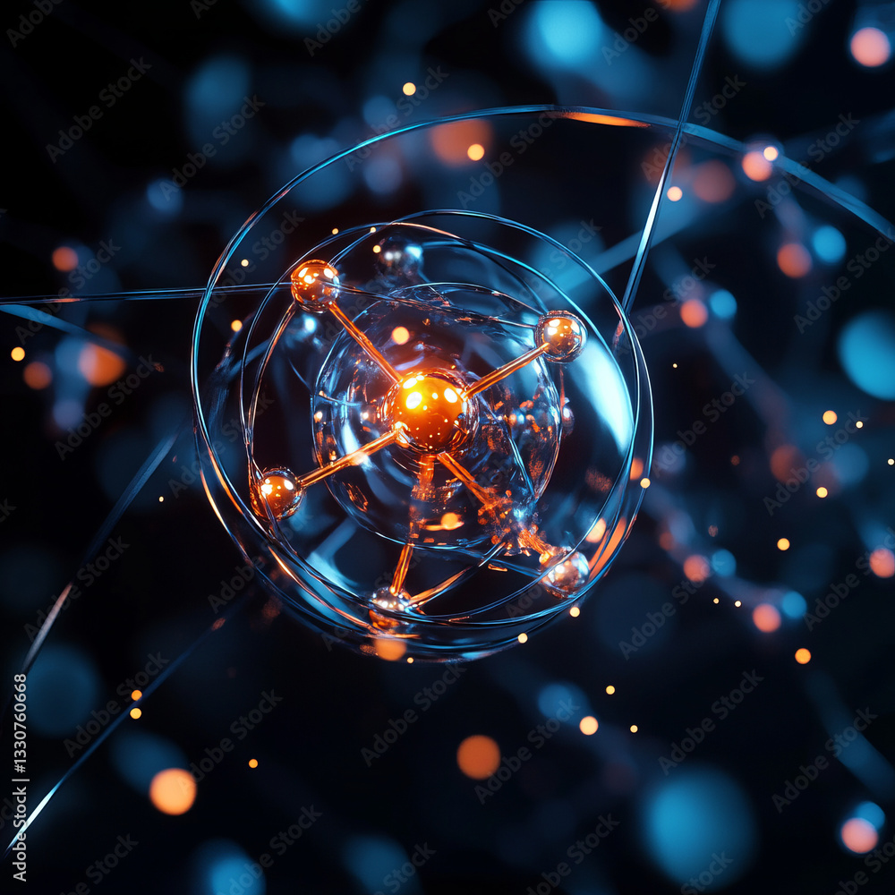 Aufkleber abstract digital molecule structure with glowing particles on dark background