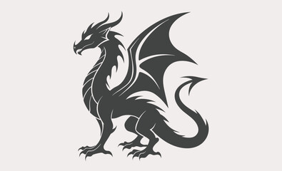 Black dragon silhouette vector, dragon black silhouette vector, Simple silhouette Design vector icon with white background  