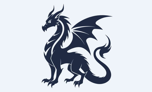 Black dragon silhouette vector, dragon black silhouette vector, Simple silhouette Design vector icon with white background  