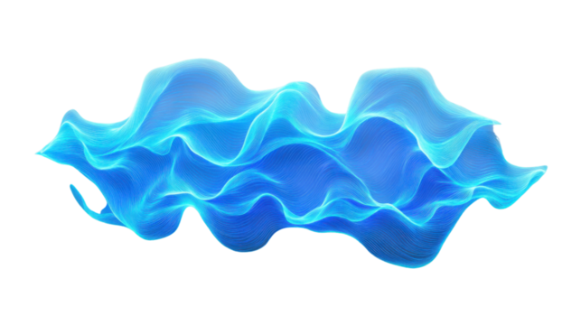 Blue wavy lines flowing smoothly on transparent background