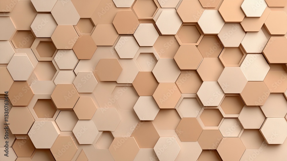 Poster abstract background of beige and light brown hexagons with depth and texture.