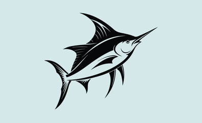 Marlin fish silhouette vector, marlin sea fish silhouette, marlin fish in different poses, sword fish, vector illustration.  