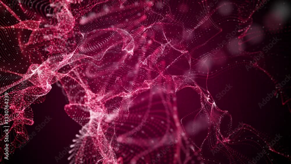 Poster powerful video animation with particle wave object in slow motion, 4096x2304 loop 4k