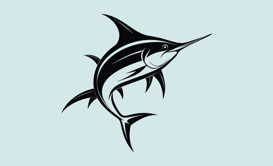 Marlin fish silhouette vector, marlin sea fish silhouette, marlin fish in different poses, sword fish, vector illustration.  