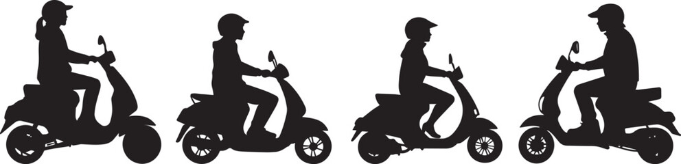 Fototapeta premium Silhouette of a person riding a scooter vector silhouette