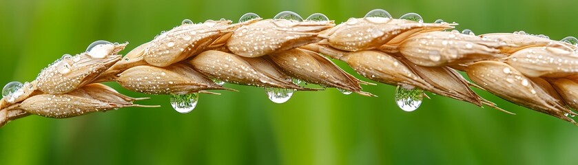 Close-up photography of raindrops on wheat grain nature's serenity and growth in agriculture