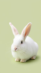 Obraz premium Cute white bunny on isolated pistachio background colors