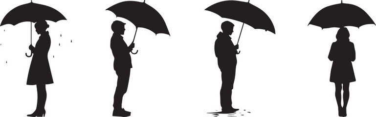 Silhouette of a person holding an umbrella in the rain vector silhouette © Nazia