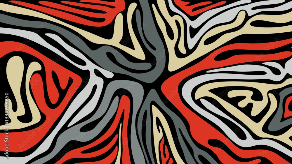 Poster abstract curved line background red,black,white,yellow. abstract wave line pattern texture