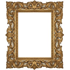 Ornate gold baroque frame with intricate floral detailing on white background