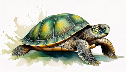 Fototapeta premium Ilustración artística de una tortuga marina con caparazón verde