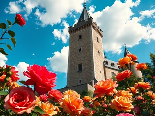 "Diepholz Castle Tower Rose Garden Vivid AI Art