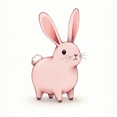 Obraz premium Adorable pink cartoon rabbit with fluffy tail and whiskers on white background