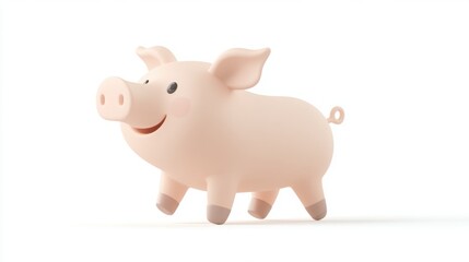 Cute and Playful Cartoon Pig Character with a Cheerful Expression in a Minimalist Style on a White Background