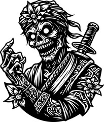 sketch vector illustration silhouette design icon logo symbol zombie skull ethnic traditional vintage full engraving classic