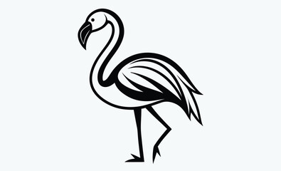 Flamingo line art vector, flamingo silhouette line art vector illustration with a white background 